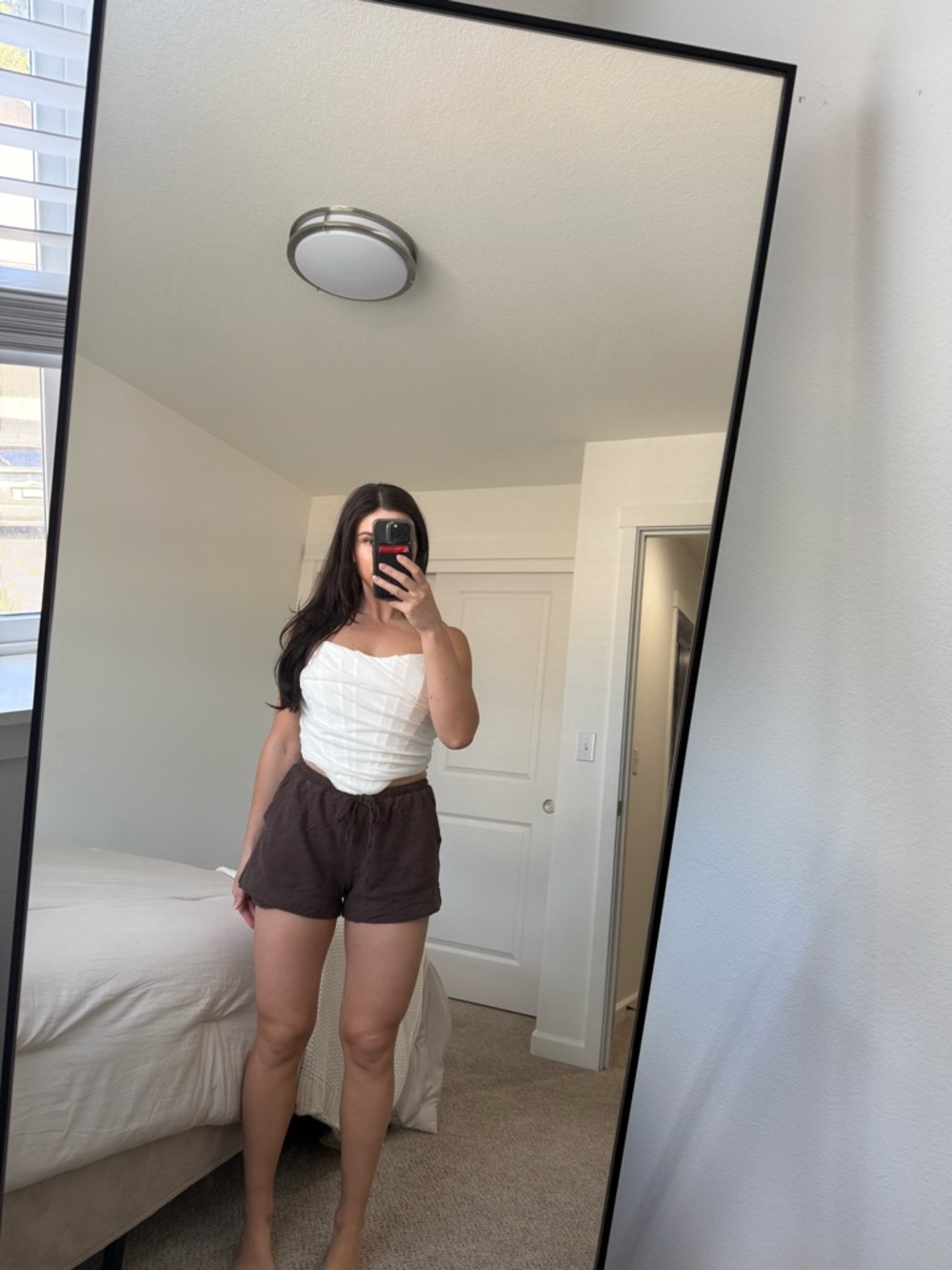 White Strapless Ruched Top